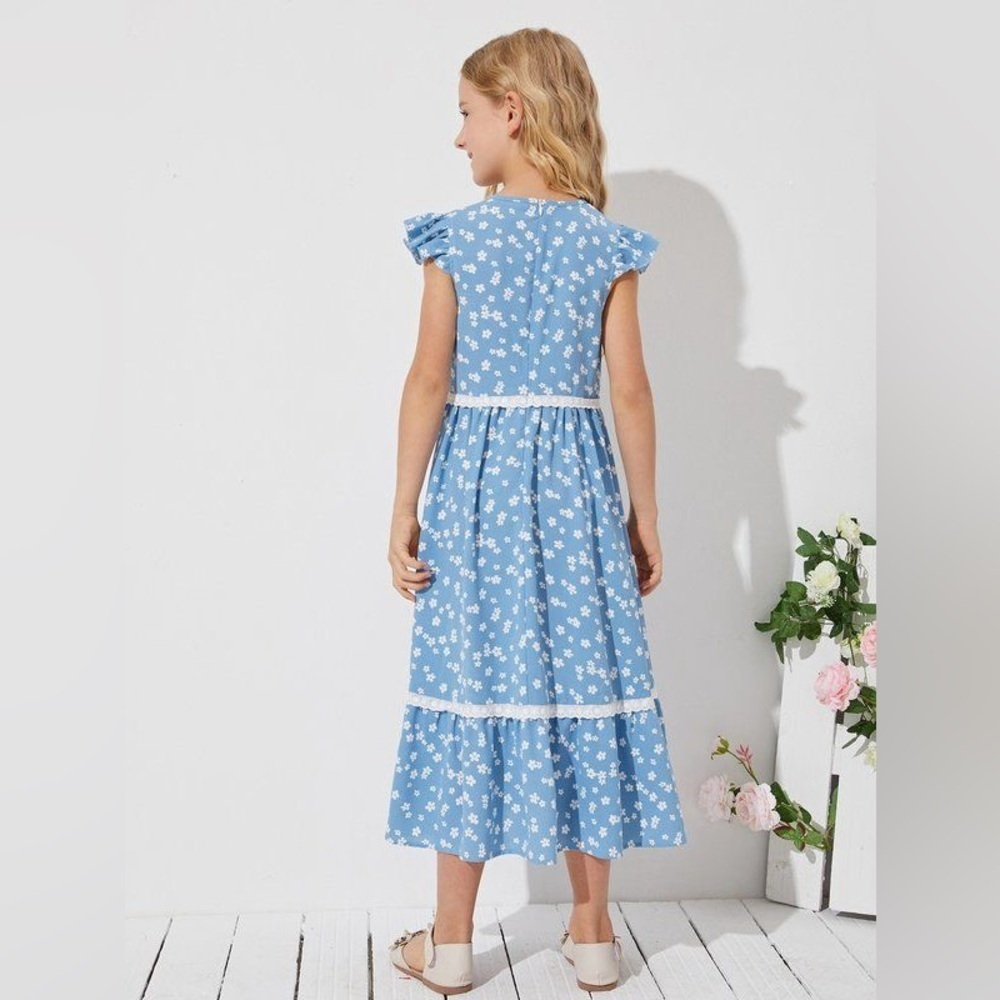 NWOT Girls Ruffle Trim Schiffy Detail Floral Dress SHE - Picture 2 of 4